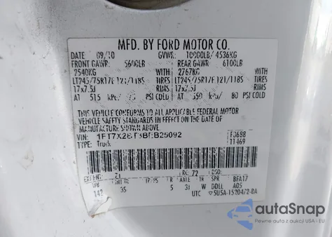 2011 Ford F-250 Xlt from USA, damaged, VIN 1FT7X2BT3BEB25092